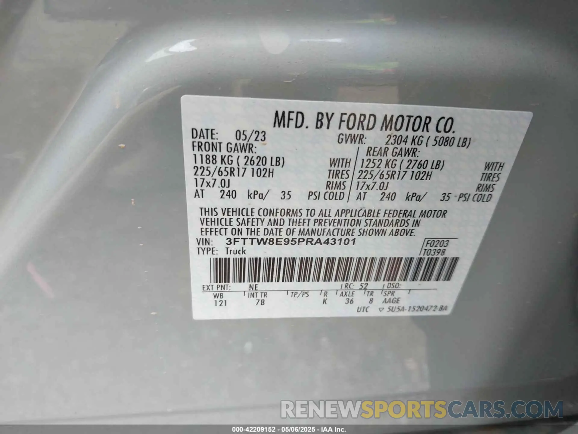 9 fotografías del automóvil dañado 3FTTW8E95PRA43101 FORD MAVERICK 2023