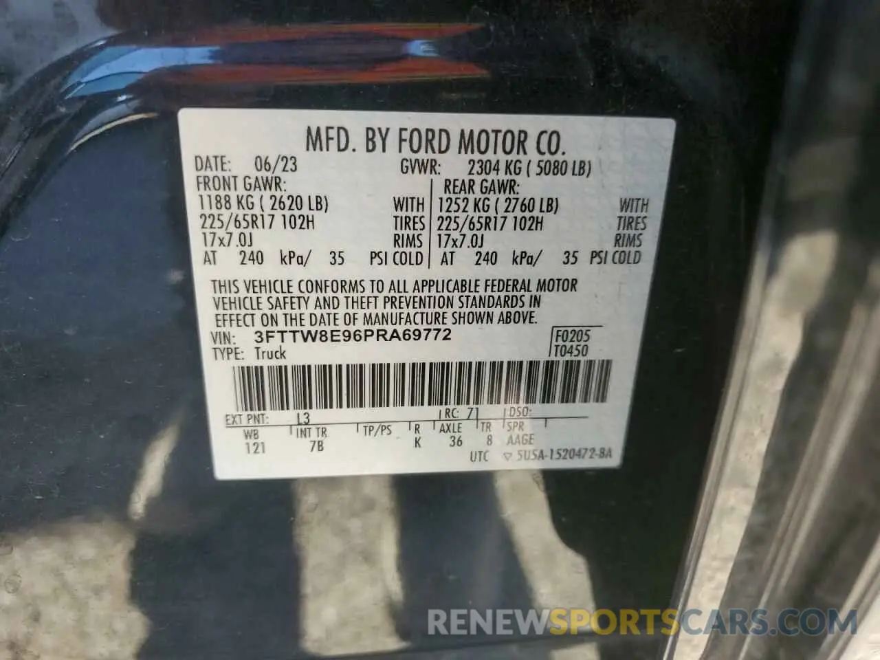 14 fotografías del automóvil dañado 3FTTW8E96PRA69772 FORD MAVERICK 2023