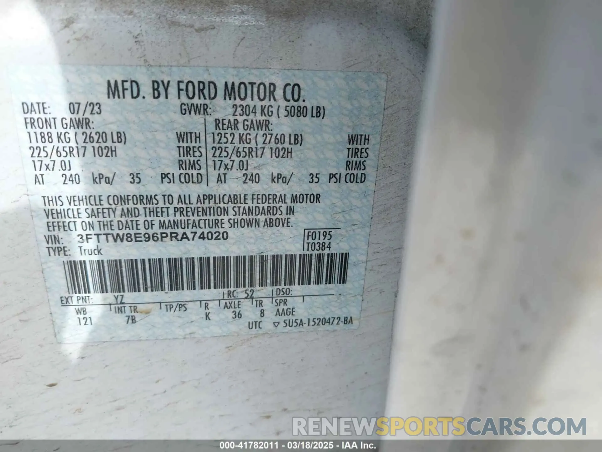 9 fotografías del automóvil dañado 3FTTW8E96PRA74020 FORD MAVERICK 2023
