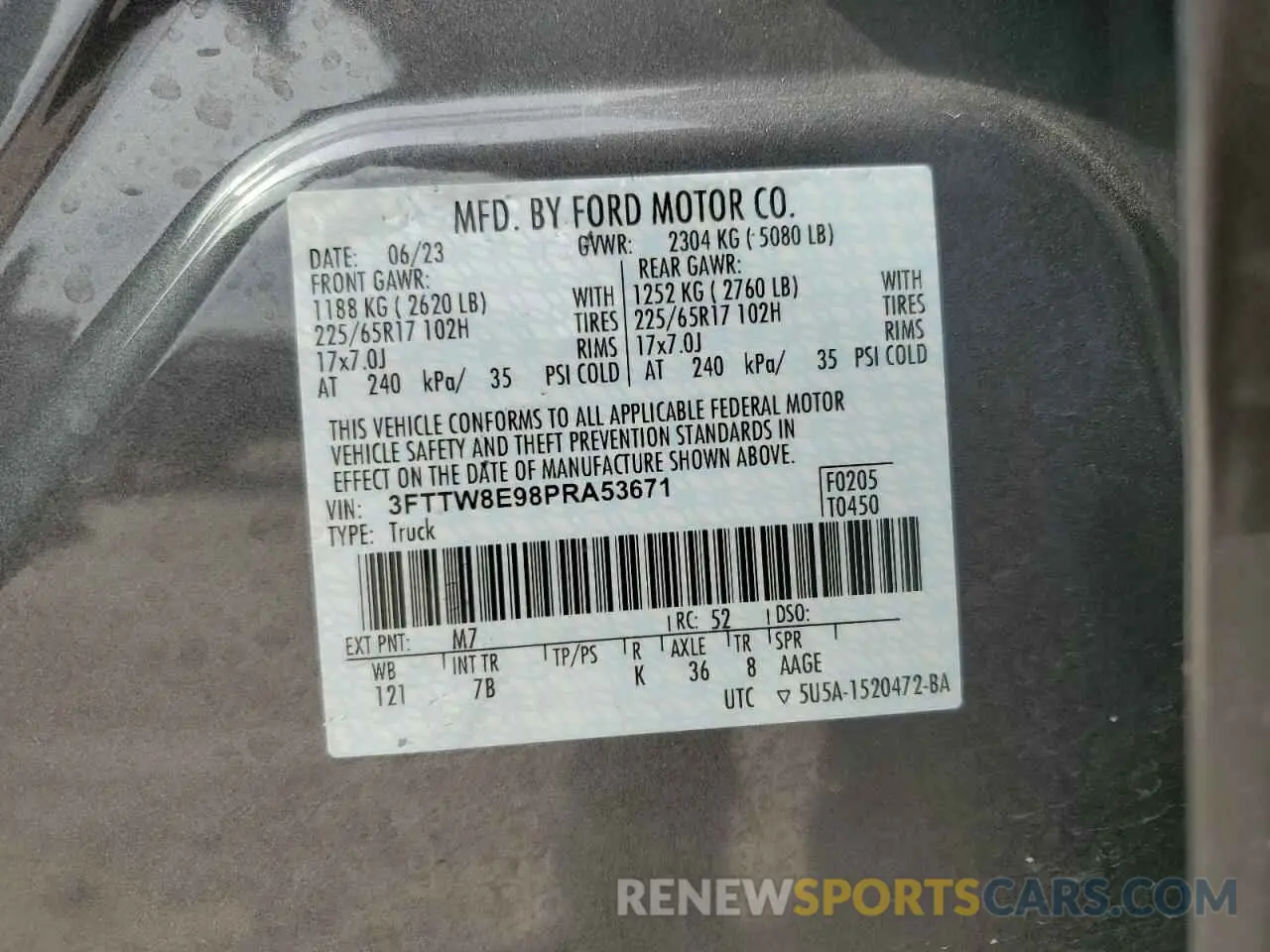12 fotografías del automóvil dañado 3FTTW8E98PRA53671 FORD MAVERICK 2023