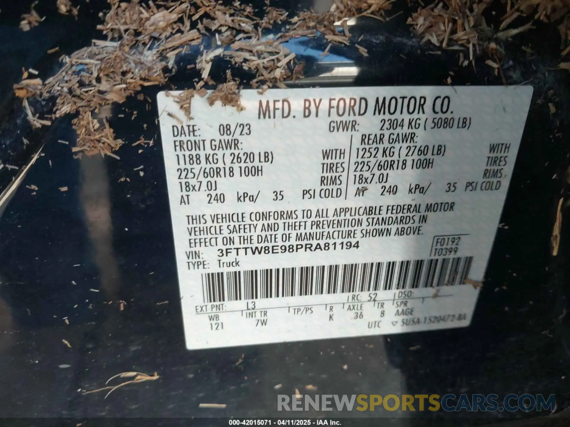 9 fotografías del automóvil dañado 3FTTW8E98PRA81194 FORD MAVERICK 2023