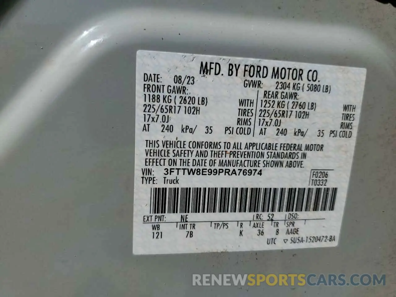 12 fotografías del automóvil dañado 3FTTW8E99PRA76974 FORD MAVERICK 2023