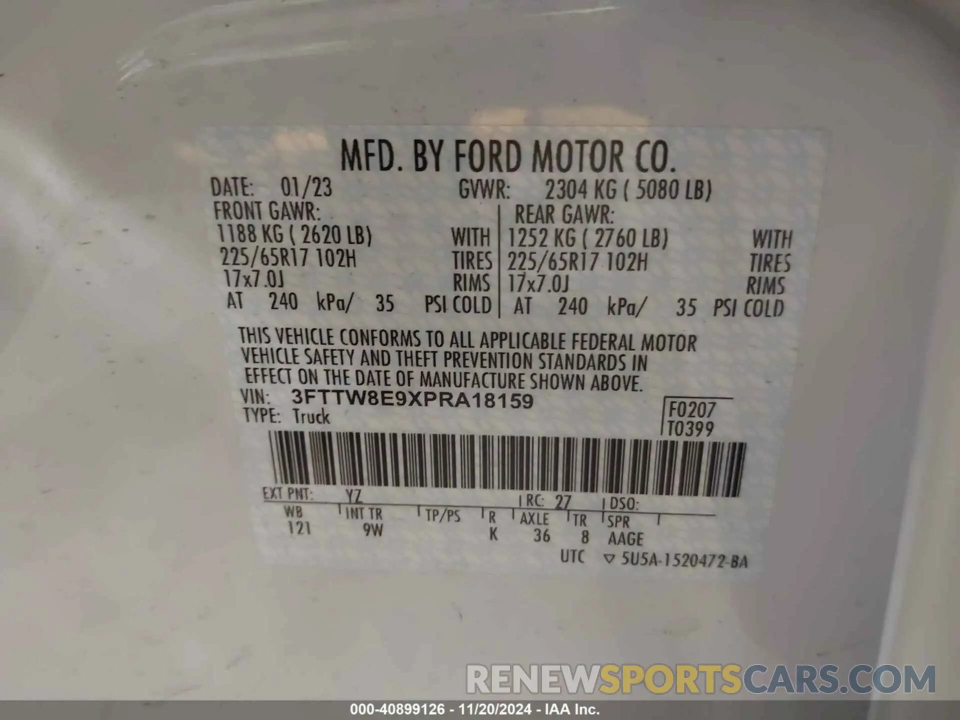 9 fotografías del automóvil dañado 3FTTW8E9XPRA18159 FORD MAVERICK 2023