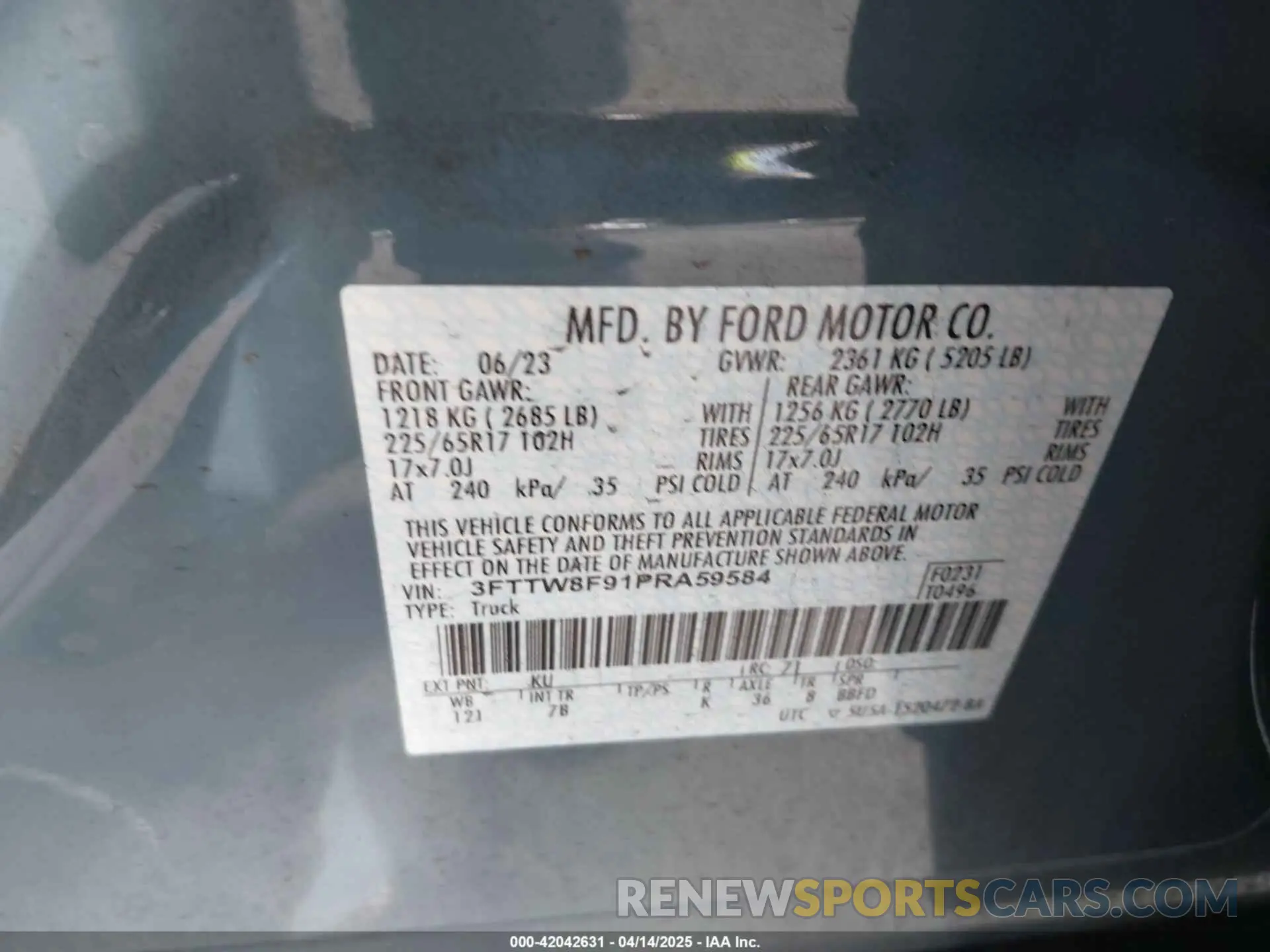 9 fotografías del automóvil dañado 3FTTW8F91PRA59584 FORD MAVERICK 2023