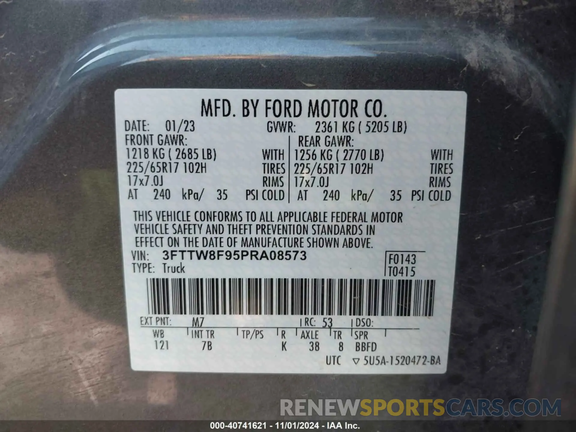 9 fotografías del automóvil dañado 3FTTW8F95PRA08573 FORD MAVERICK 2023