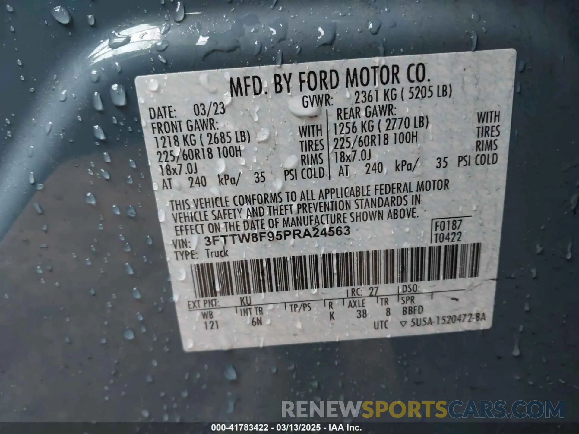 9 fotografías del automóvil dañado 3FTTW8F95PRA24563 FORD MAVERICK 2023