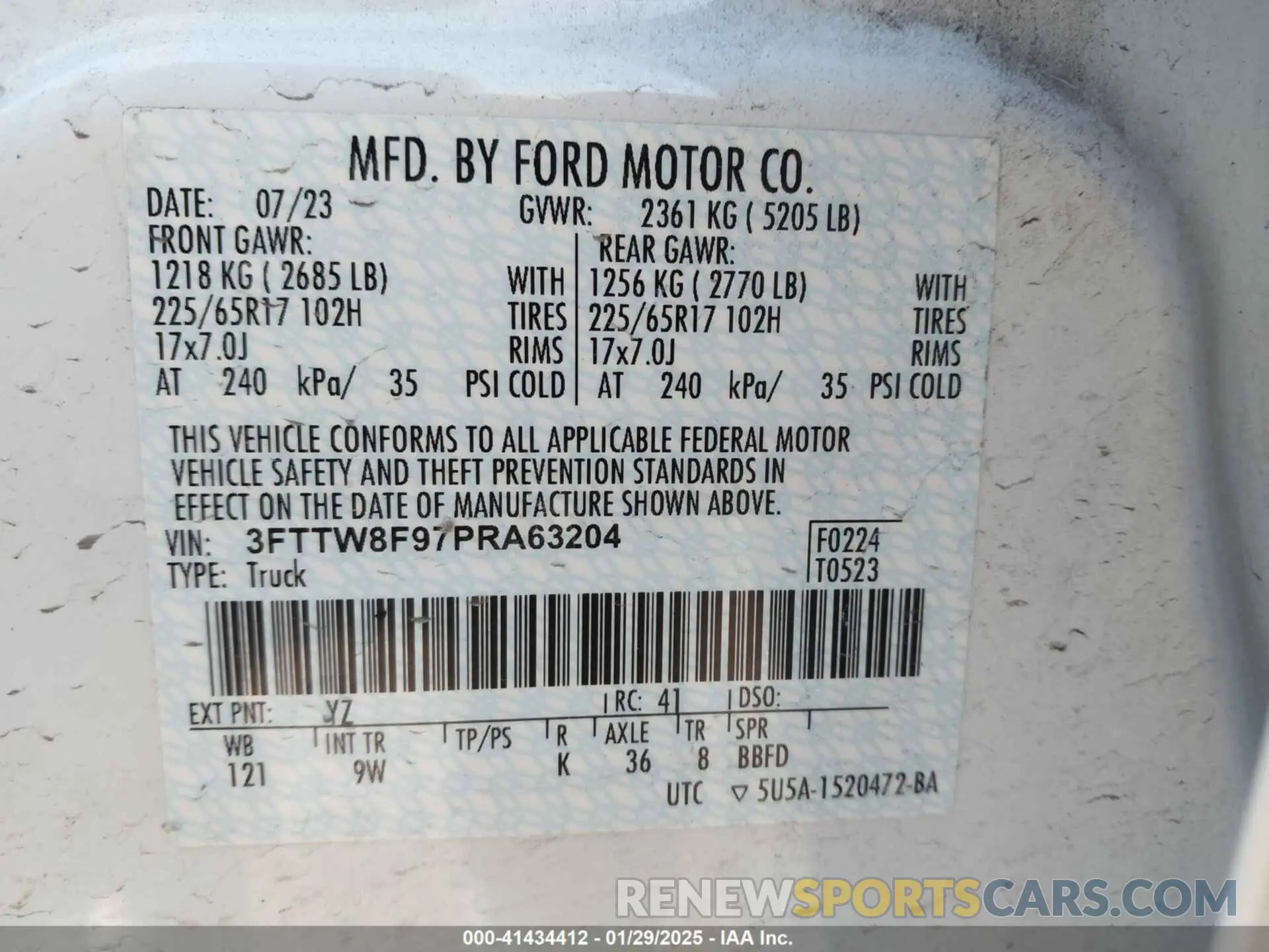 9 fotografías del automóvil dañado 3FTTW8F97PRA63204 FORD MAVERICK 2023