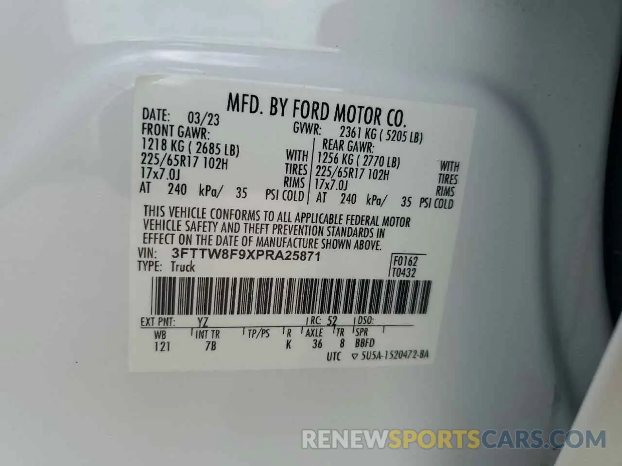 12 fotografías del automóvil dañado 3FTTW8F9XPRA25871 FORD MAVERICK 2023