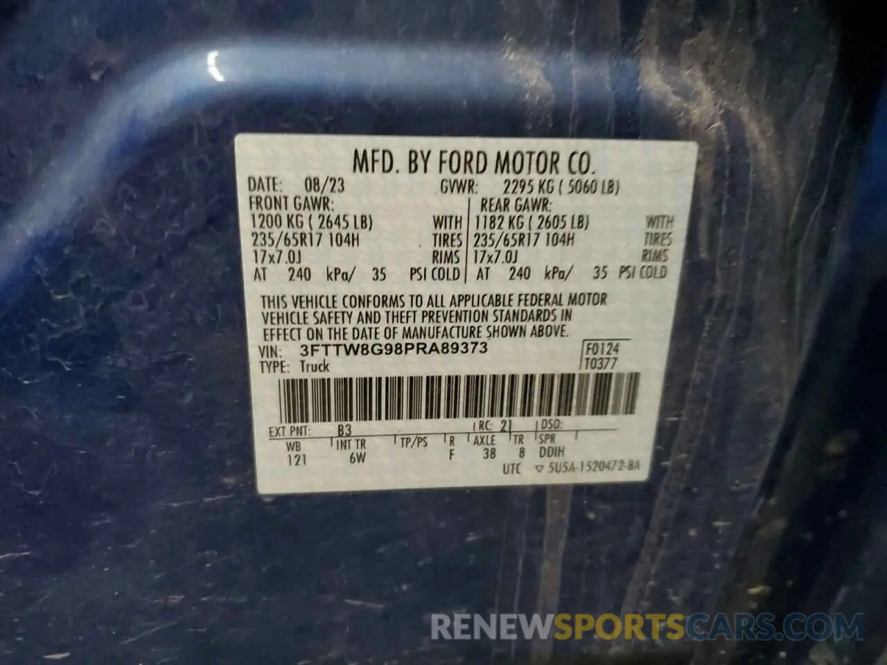 13 fotografías del automóvil dañado 3FTTW8G98PRA89373 FORD MAVERICK 2023