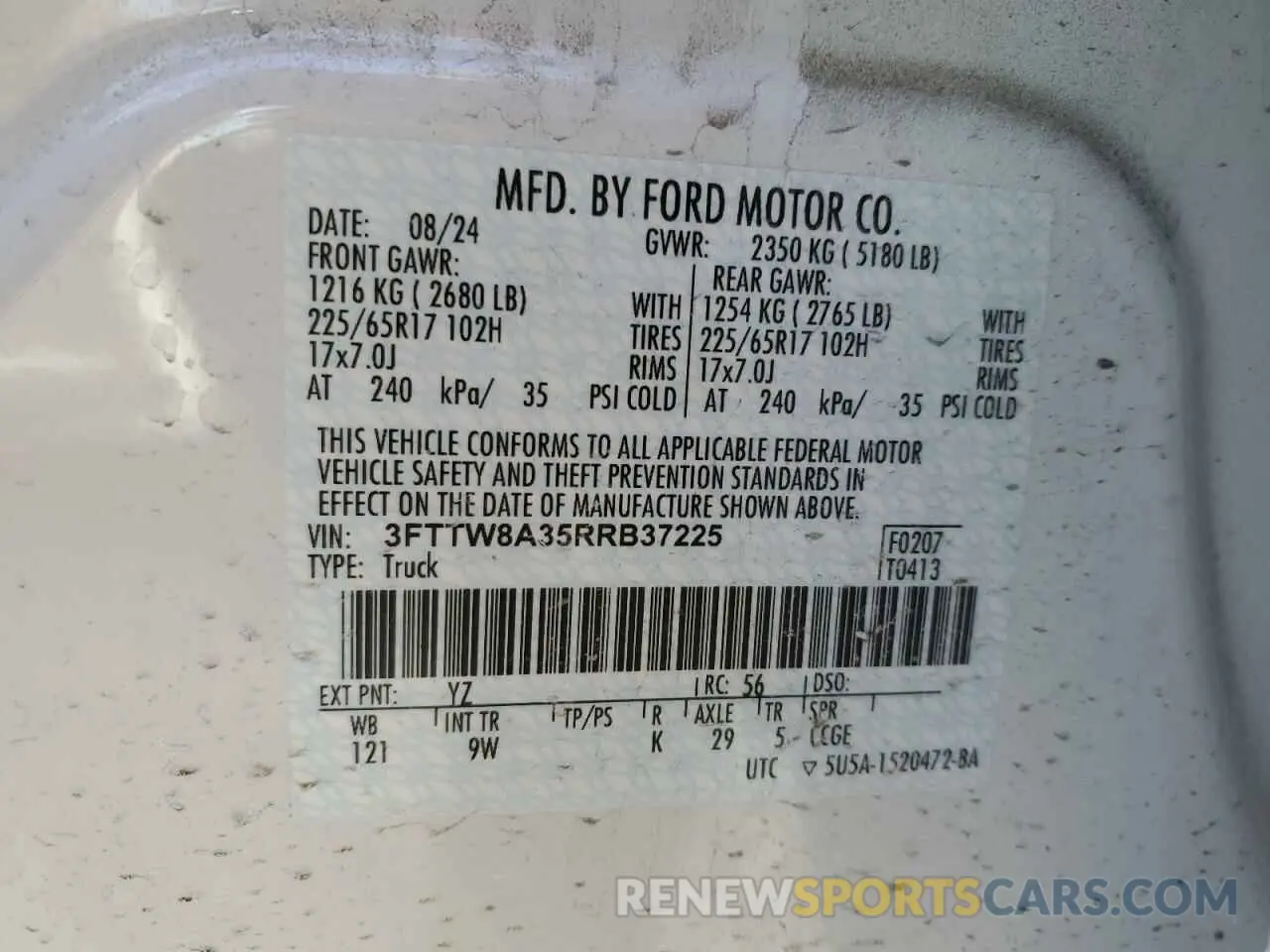 13 fotografías del automóvil dañado 3FTTW8A35RRB37225 FORD MAVERICK 2024