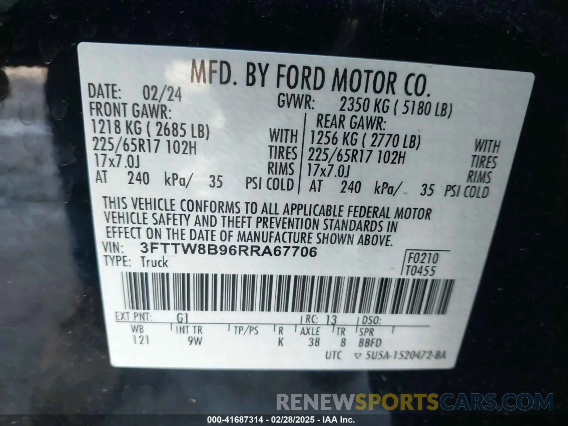 9 fotografías del automóvil dañado 3FTTW8B96RRA67706 FORD MAVERICK 2024