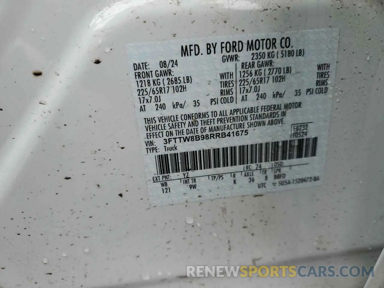 13 fotografías del automóvil dañado 3FTTW8B98RRB41675 FORD MAVERICK 2024