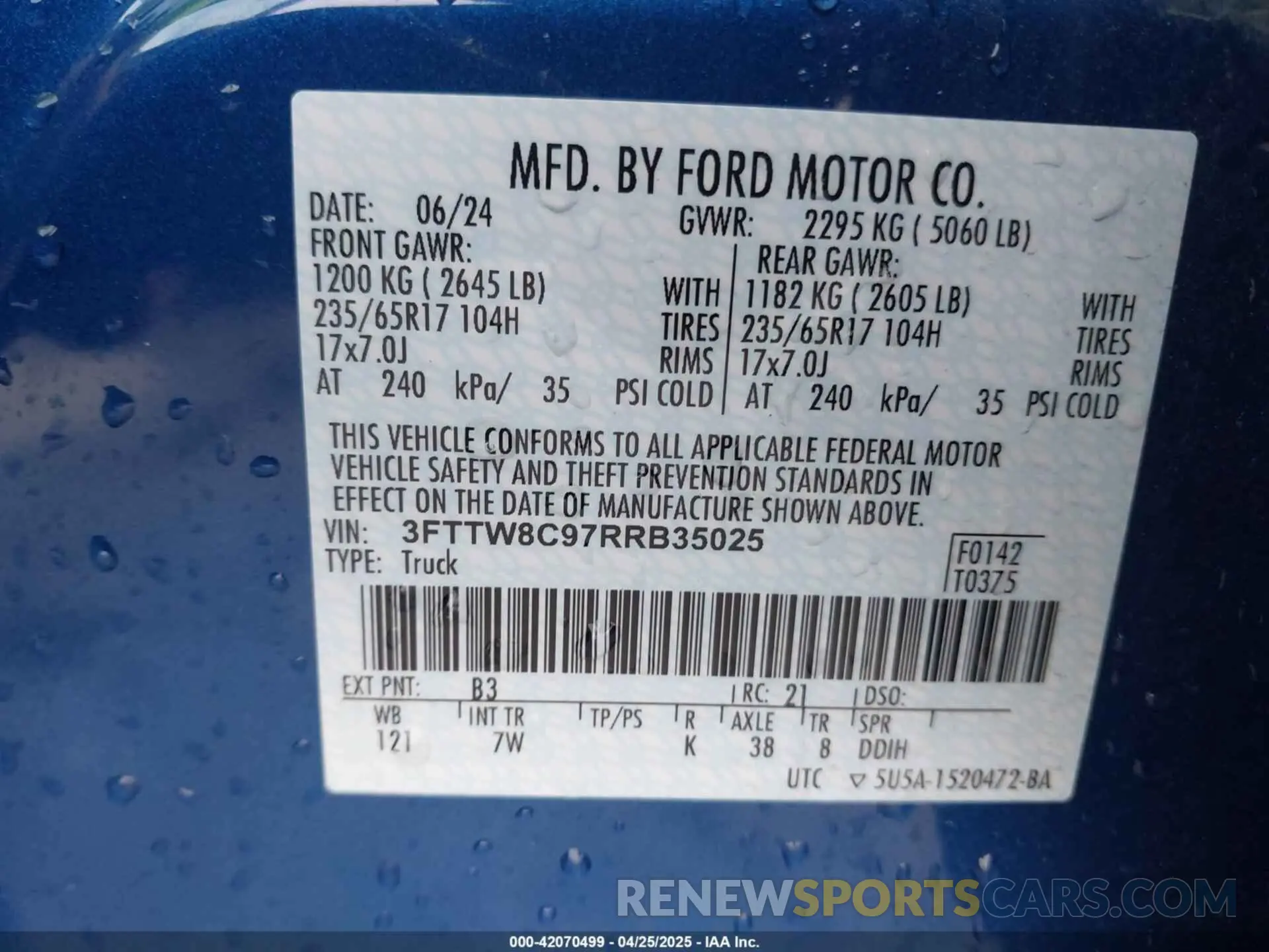 9 fotografías del automóvil dañado 3FTTW8C97RRB35025 FORD MAVERICK 2024