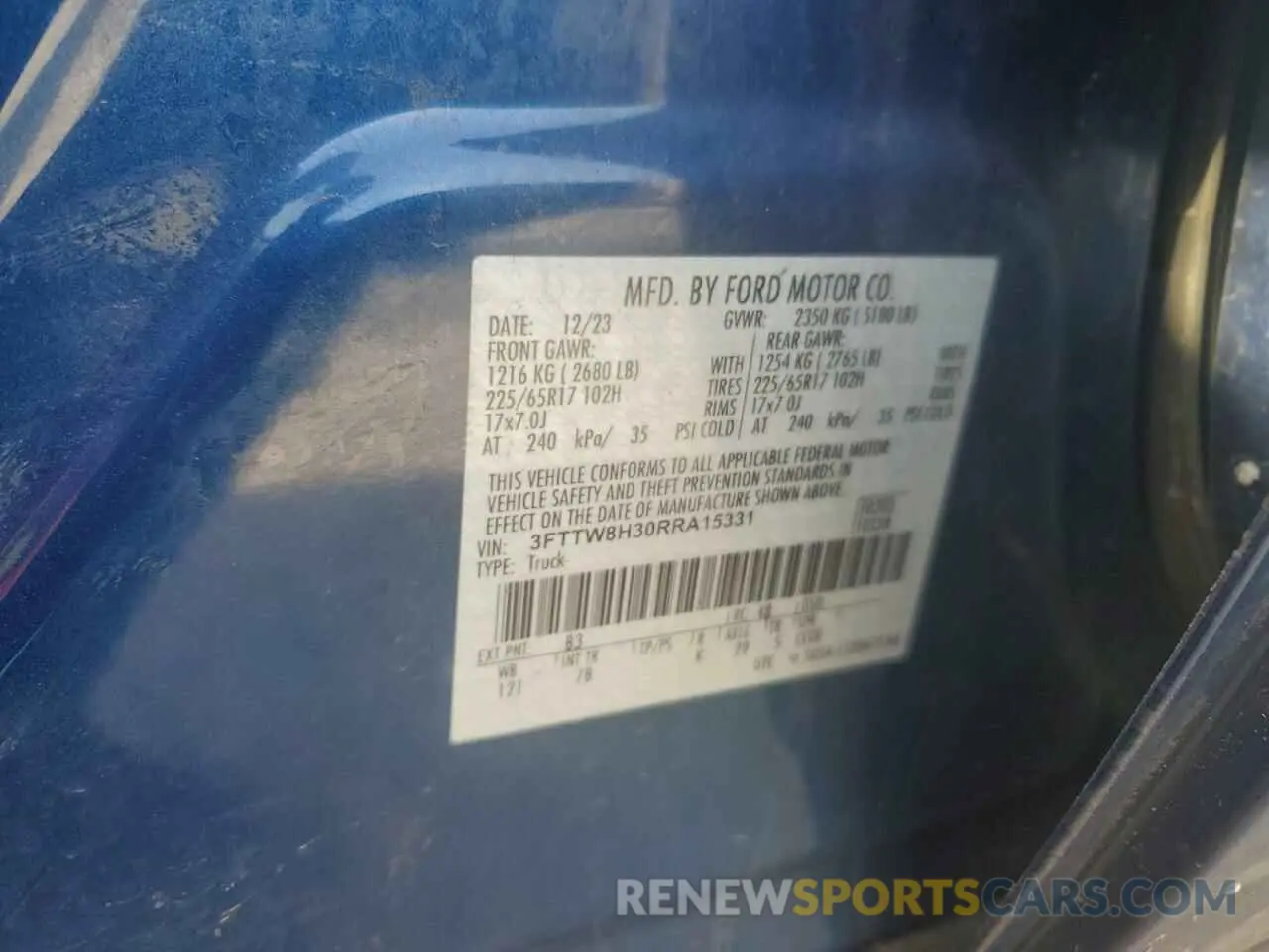 14 fotografías del automóvil dañado 3FTTW8H30RRA15331 FORD MAVERICK 2024