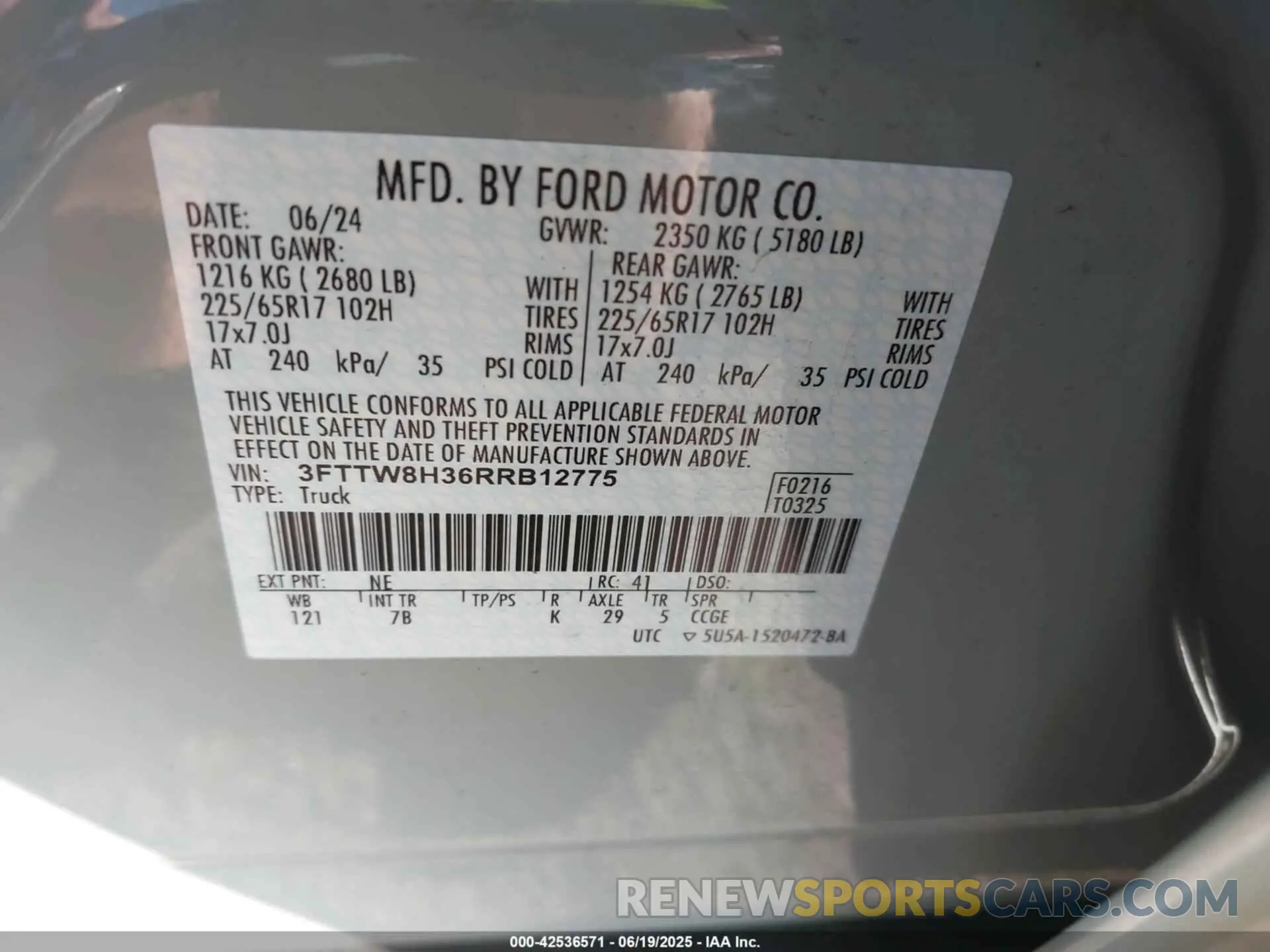 9 fotografías del automóvil dañado 3FTTW8H36RRB12775 FORD MAVERICK 2024