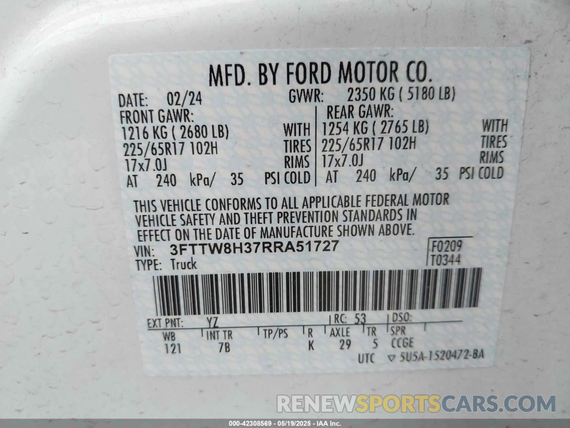 9 fotografías del automóvil dañado 3FTTW8H37RRA51727 FORD MAVERICK 2024