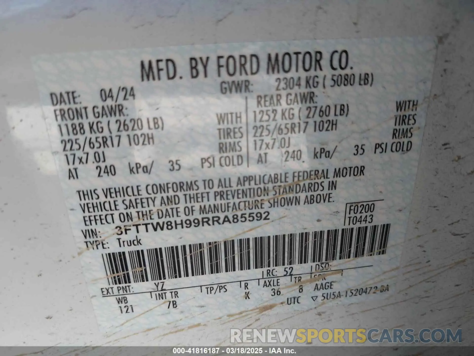 9 fotografías del automóvil dañado 3FTTW8H99RRA85592 FORD MAVERICK 2024