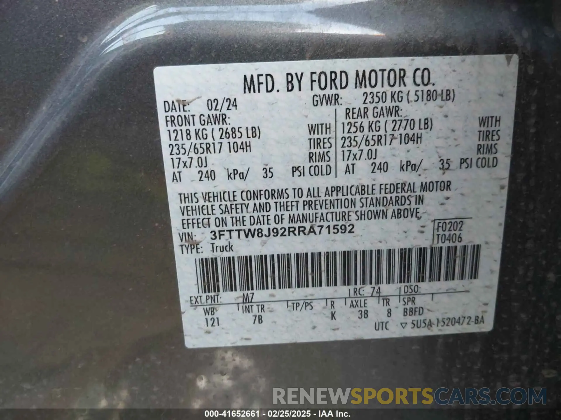 9 fotografías del automóvil dañado 3FTTW8J92RRA71592 FORD MAVERICK 2024