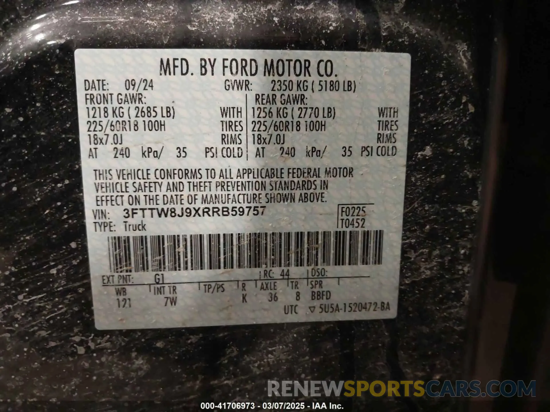 9 fotografías del automóvil dañado 3FTTW8J9XRRB59757 FORD MAVERICK 2024