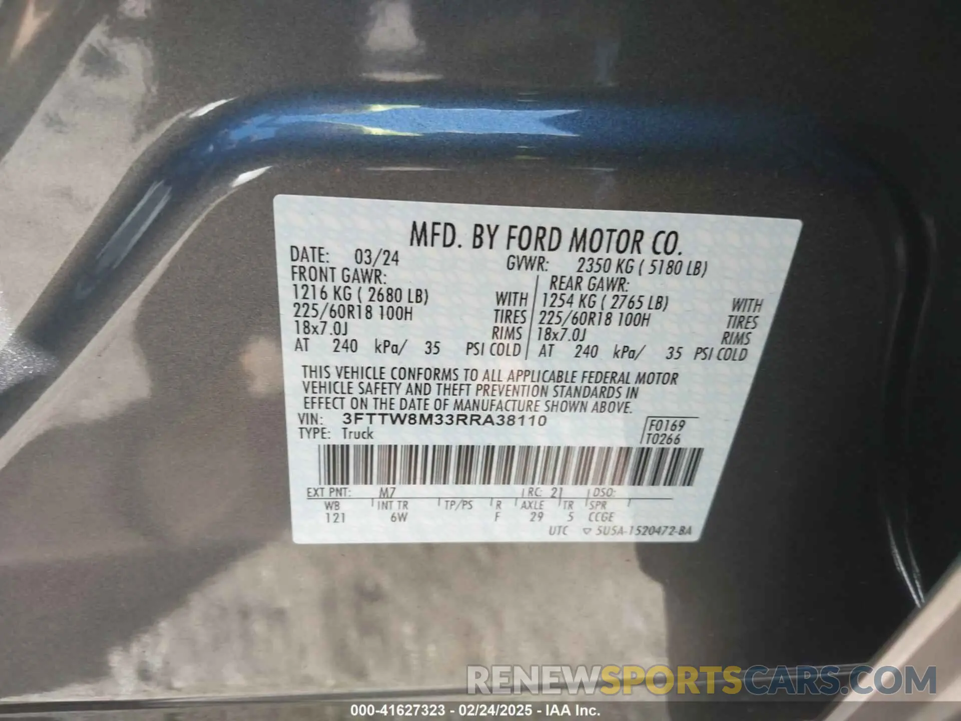 9 fotografías del automóvil dañado 3FTTW8M33RRA38110 FORD MAVERICK 2024