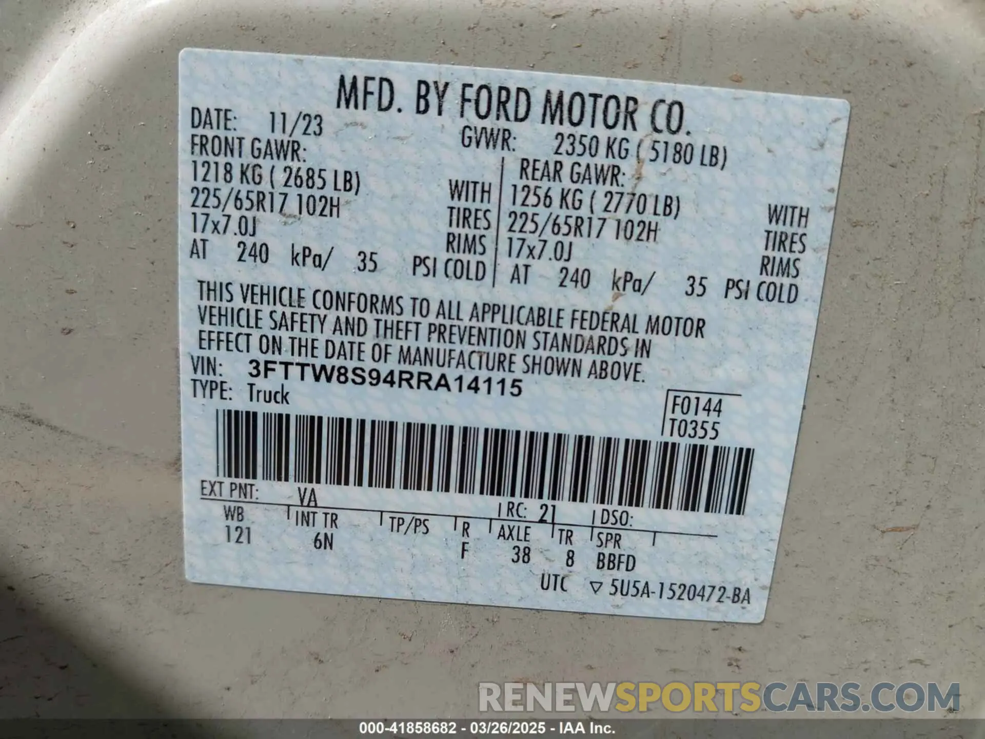 9 fotografías del automóvil dañado 3FTTW8S94RRA11411 FORD MAVERICK 2024