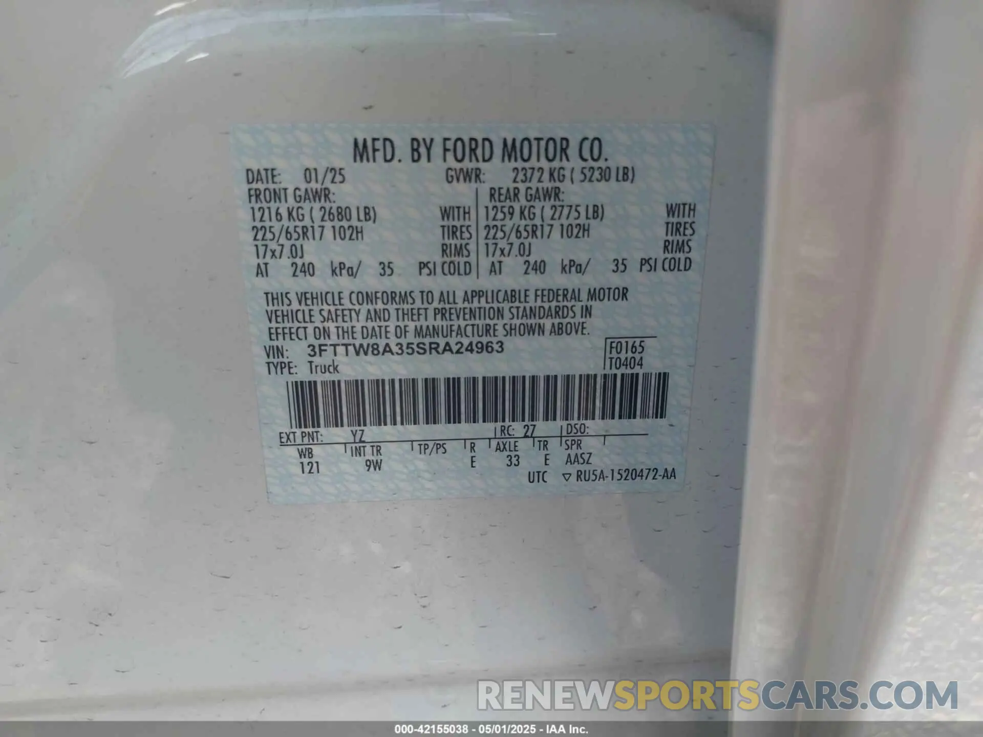 9 fotografías del automóvil dañado 3FTTW8A35SRA24963 FORD MAVERICK 2025