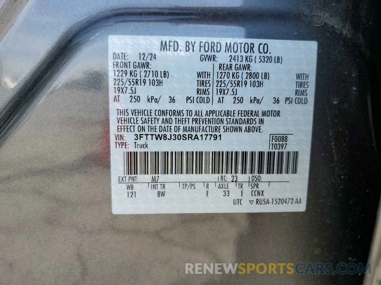 13 fotografías del automóvil dañado 3FTTW8J30SRA17791 FORD MAVERICK 2025