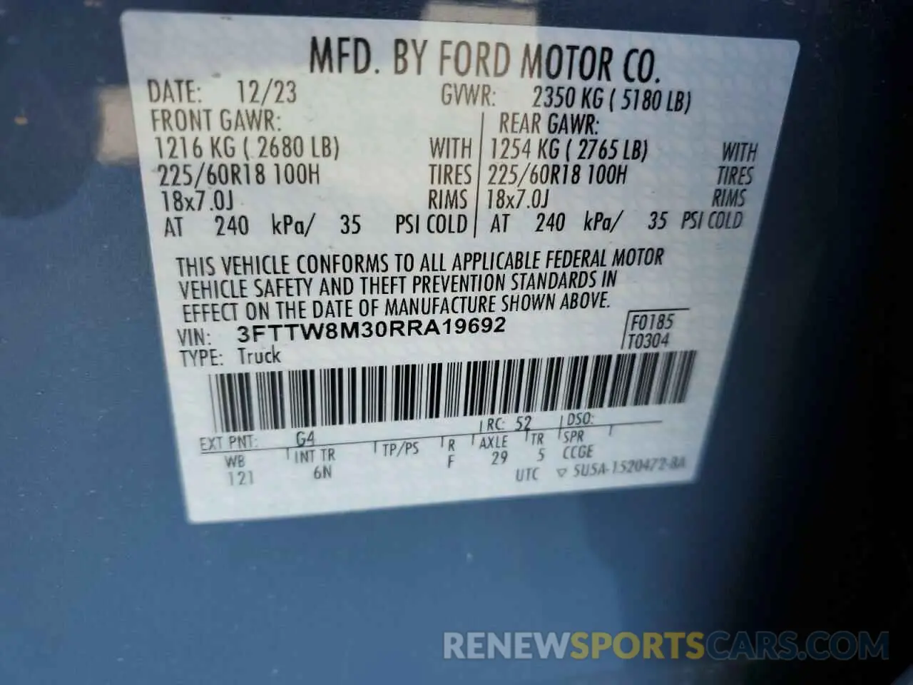 12 fotografías del automóvil dañado 3FTTW8M30RRA19692 FORD MAVERICK L 2024