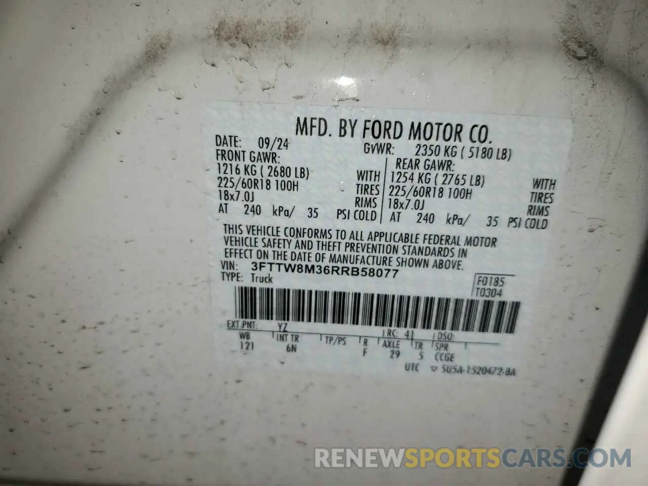 12 fotografías del automóvil dañado 3FTTW8M36RRB58077 FORD MAVERICK L 2024