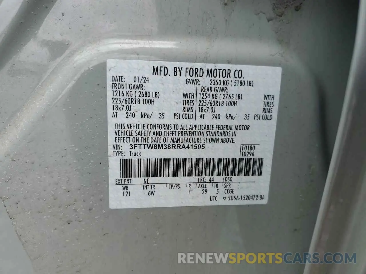 13 fotografías del automóvil dañado 3FTTW8M38RRA41505 FORD MAVERICK L 2024