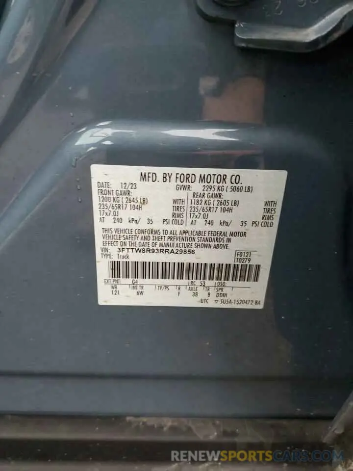 14 fotografías del automóvil dañado 3FTTW8R93RRA29856 FORD MAVERICK L 2024