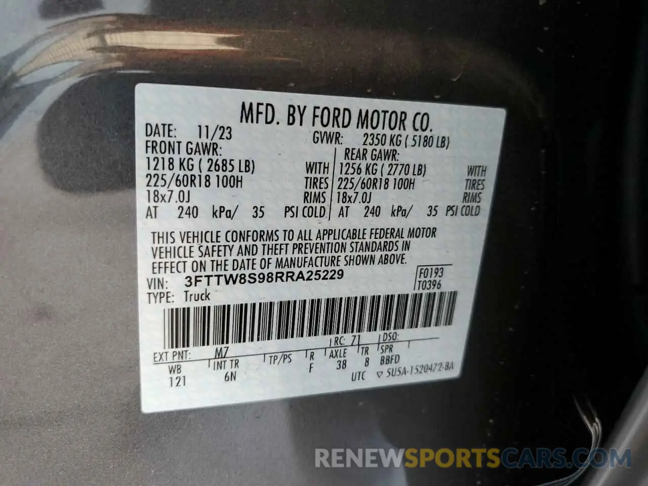 12 fotografías del automóvil dañado 3FTTW8S98RRA25229 FORD MAVERICK L 2024