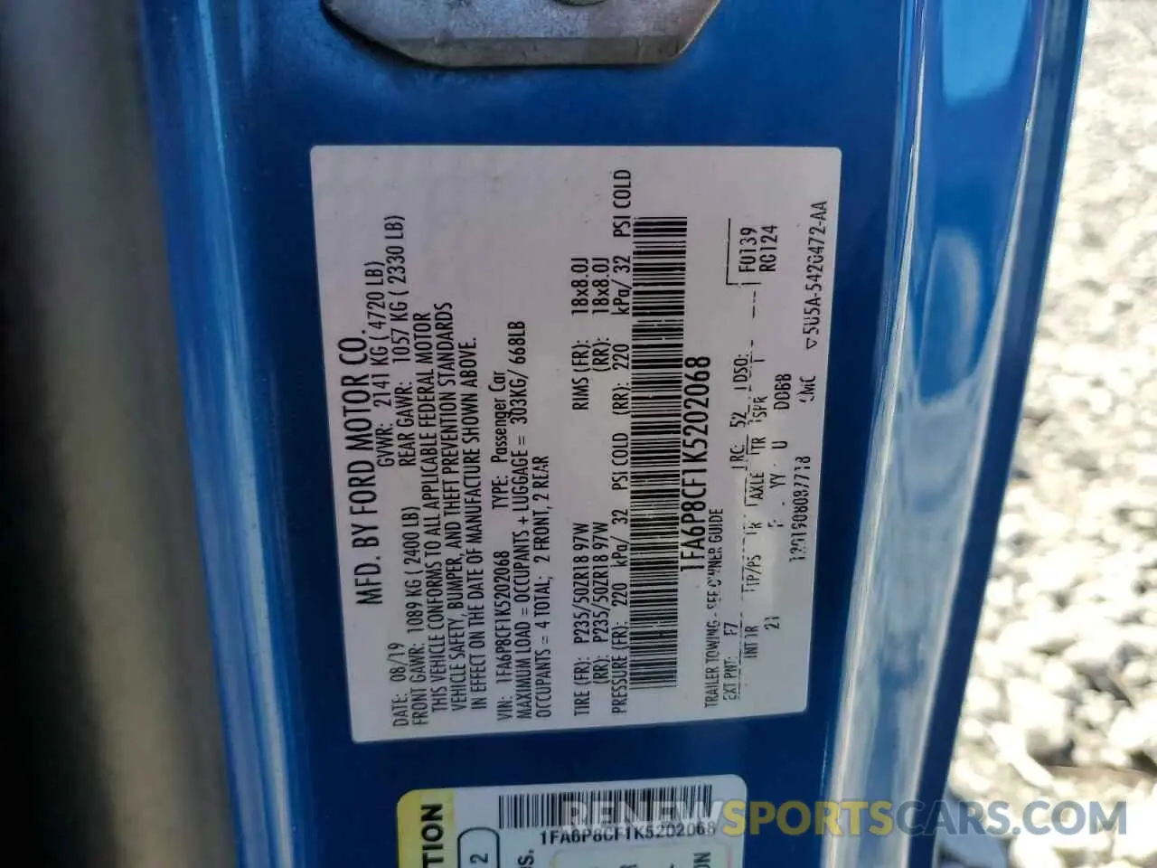12 fotografías del automóvil dañado 1FA6P8CF1K5202068 FORD MUSTANG 2019