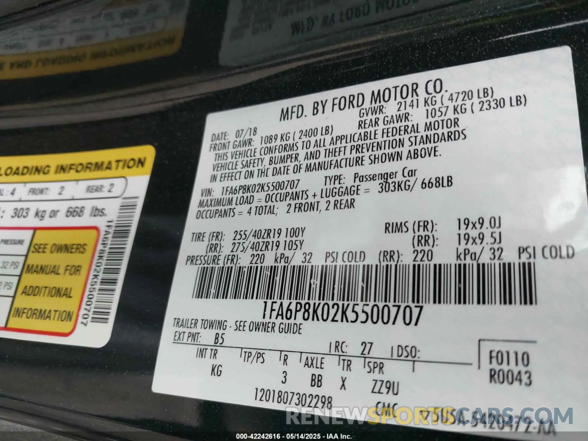 9 fotografías del automóvil dañado 1FA6P8K02K5500707 FORD MUSTANG 2019