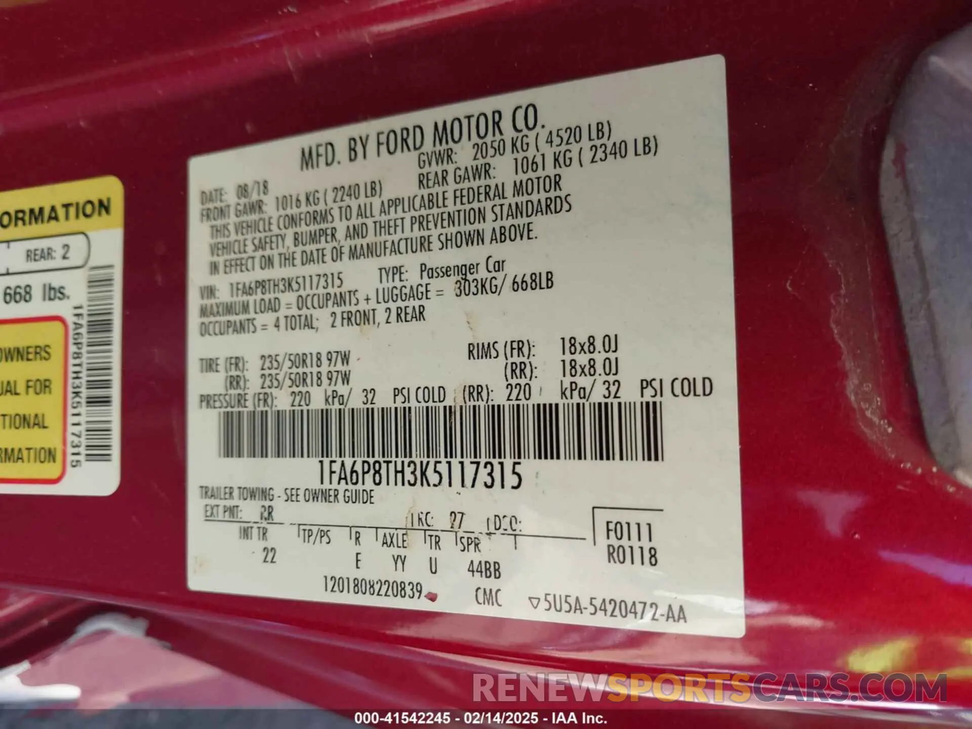 9 fotografías del automóvil dañado 1FA6P8TH3K5117315 FORD MUSTANG 2019