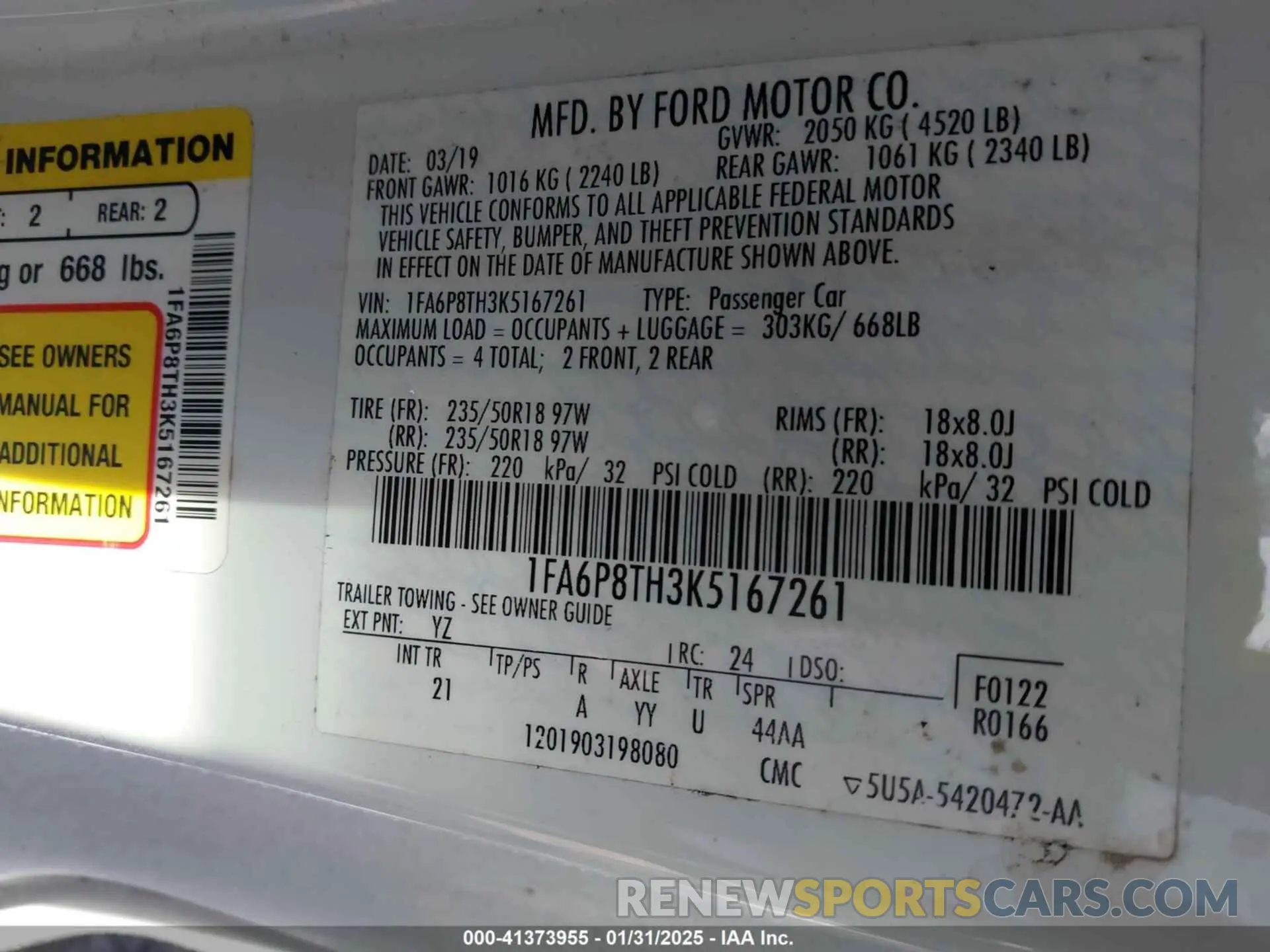 9 fotografías del automóvil dañado 1FA6P8TH3K5167261 FORD MUSTANG 2019