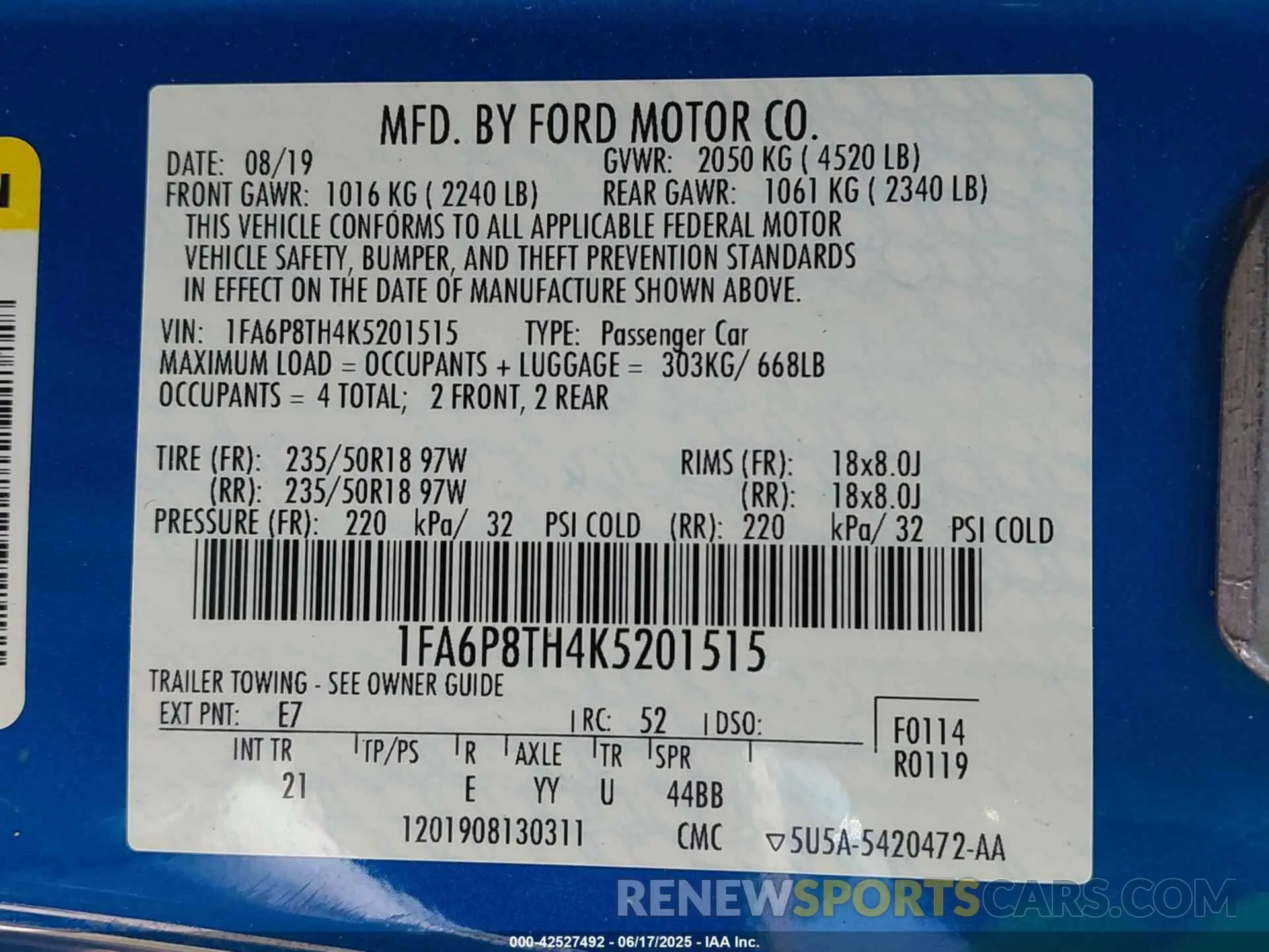 9 fotografías del automóvil dañado 1FA6P8TH4K5201515 FORD MUSTANG 2019