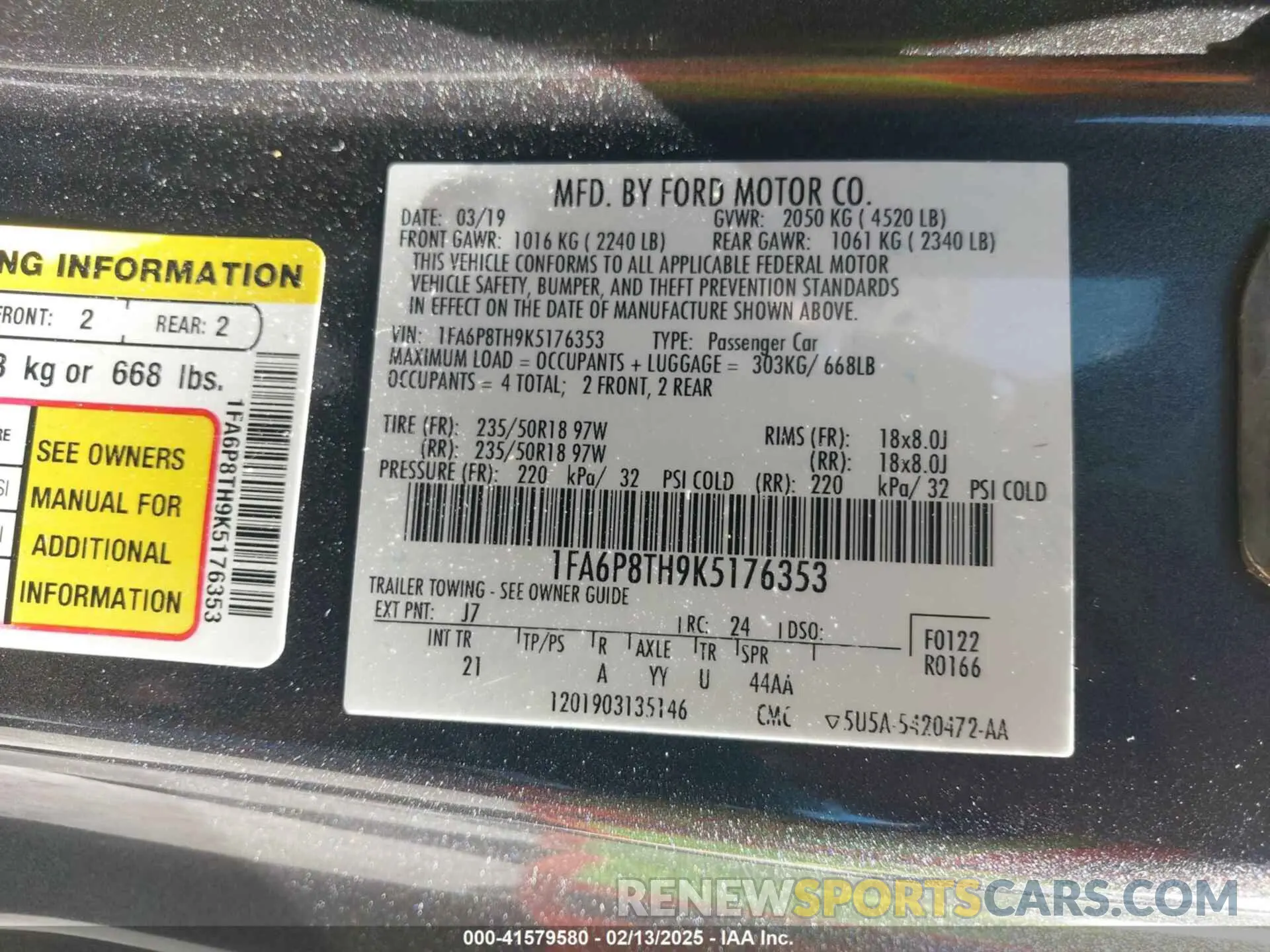 9 fotografías del automóvil dañado 1FA6P8TH9K5176353 FORD MUSTANG 2019