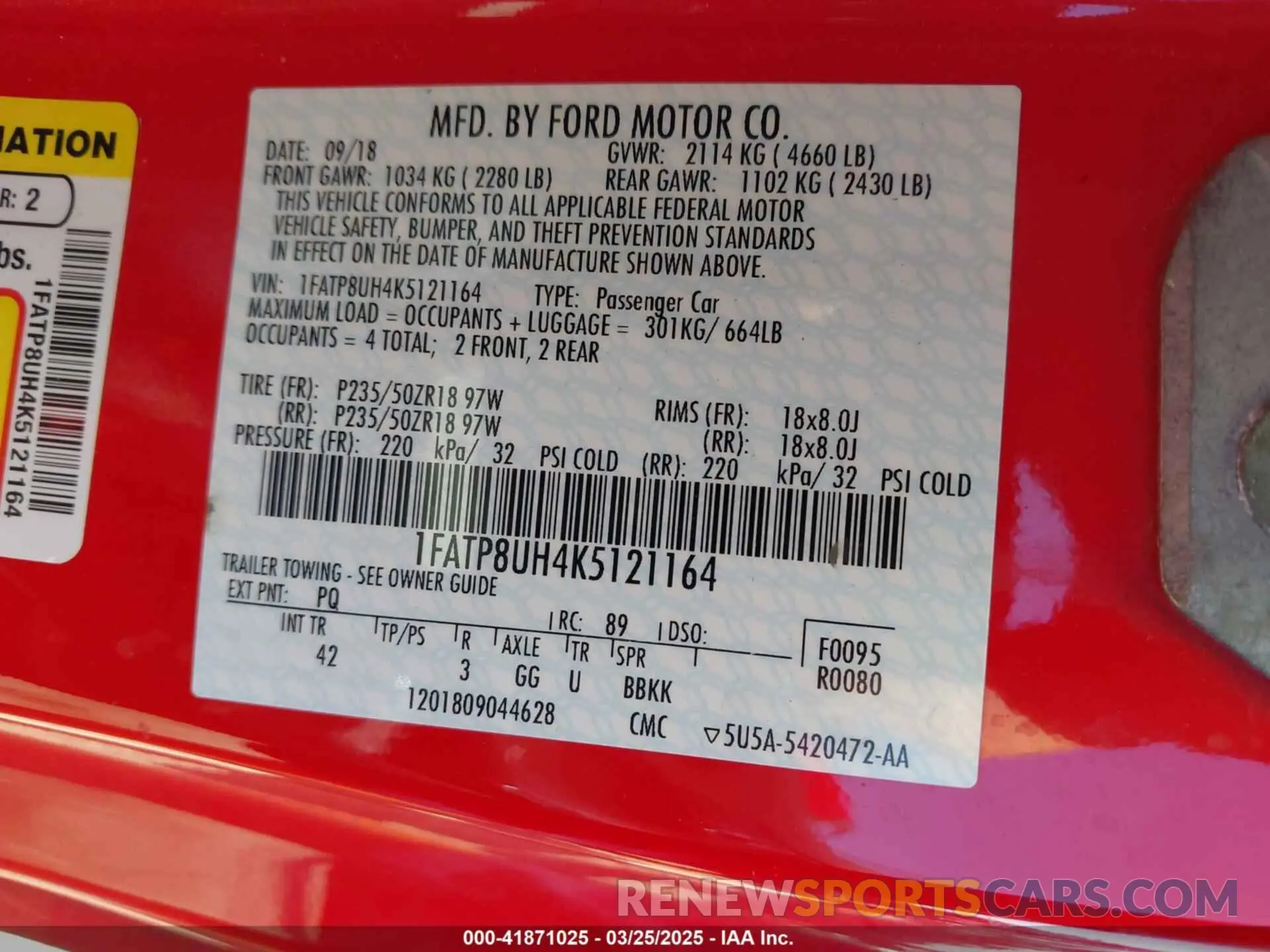 9 fotografías del automóvil dañado 1FATP8UH4K5121164 FORD MUSTANG 2019