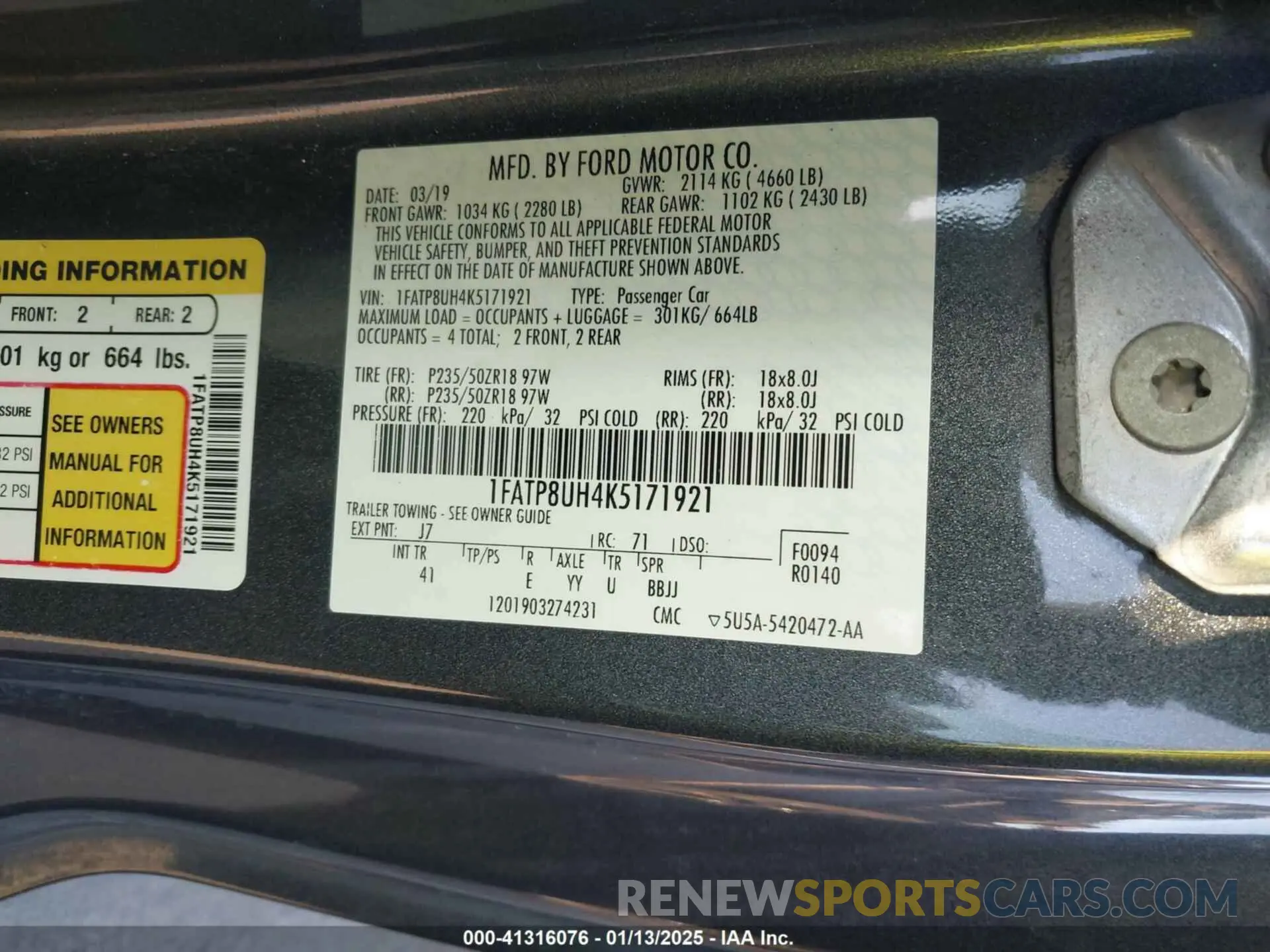 9 fotografías del automóvil dañado 1FATP8UH4K5171921 FORD MUSTANG 2019
