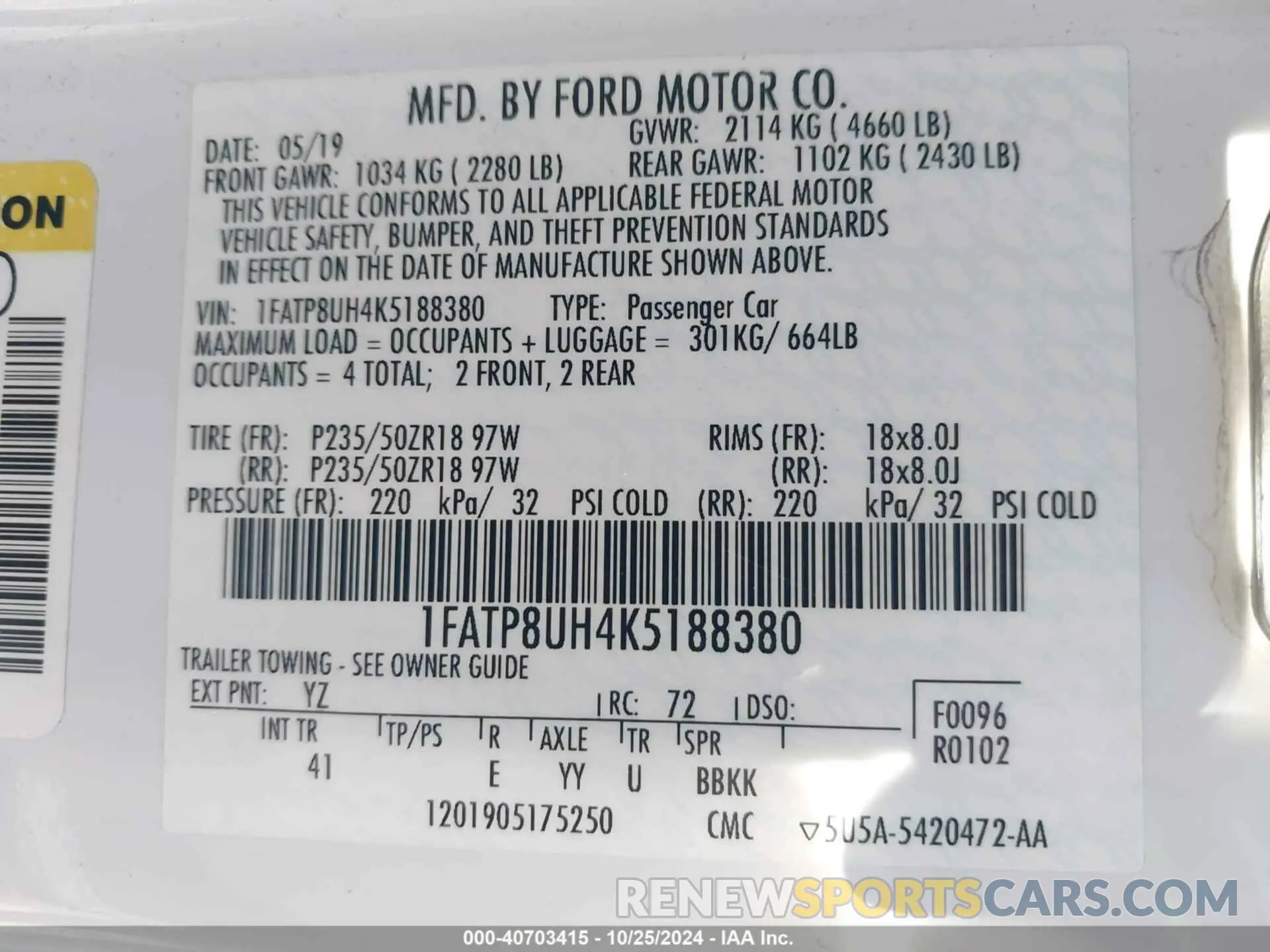 9 fotografías del automóvil dañado 1FATP8UH4K5188380 FORD MUSTANG 2019
