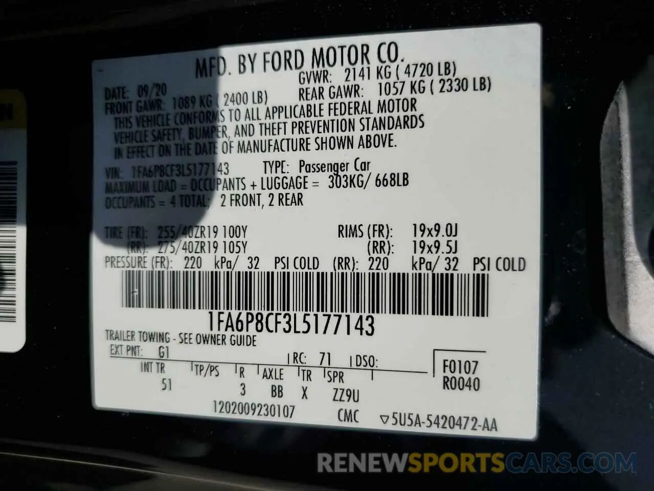 12 fotografías del automóvil dañado 1FA6P8CF3L5177143 FORD MUSTANG 2020