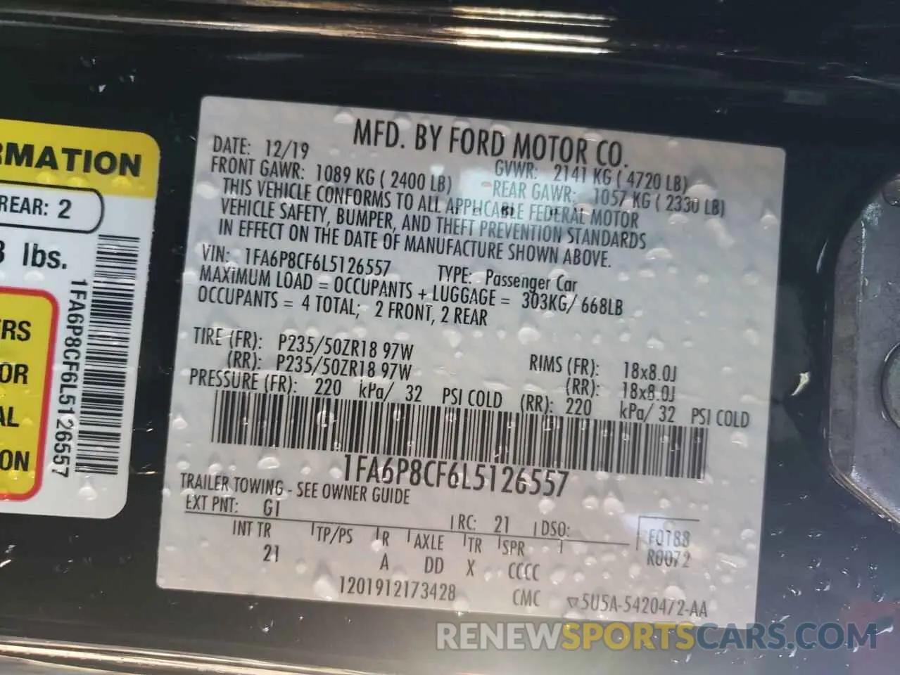 14 fotografías del automóvil dañado 1FA6P8CF6L5126557 FORD MUSTANG 2020