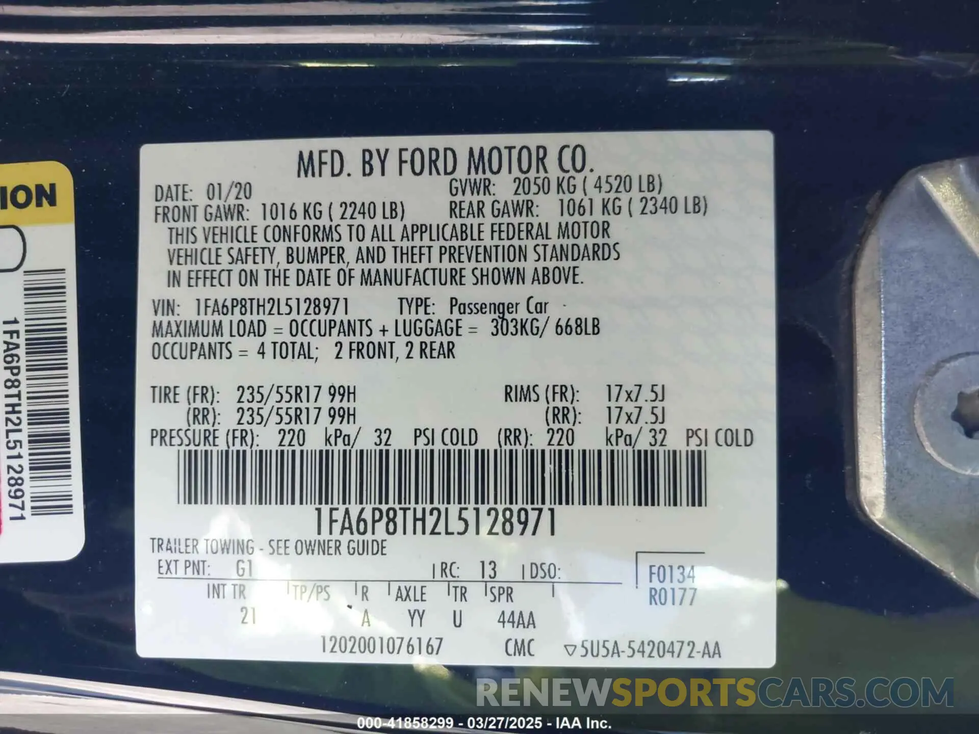 9 fotografías del automóvil dañado 1FA6P8TH2L5128971 FORD MUSTANG 2020