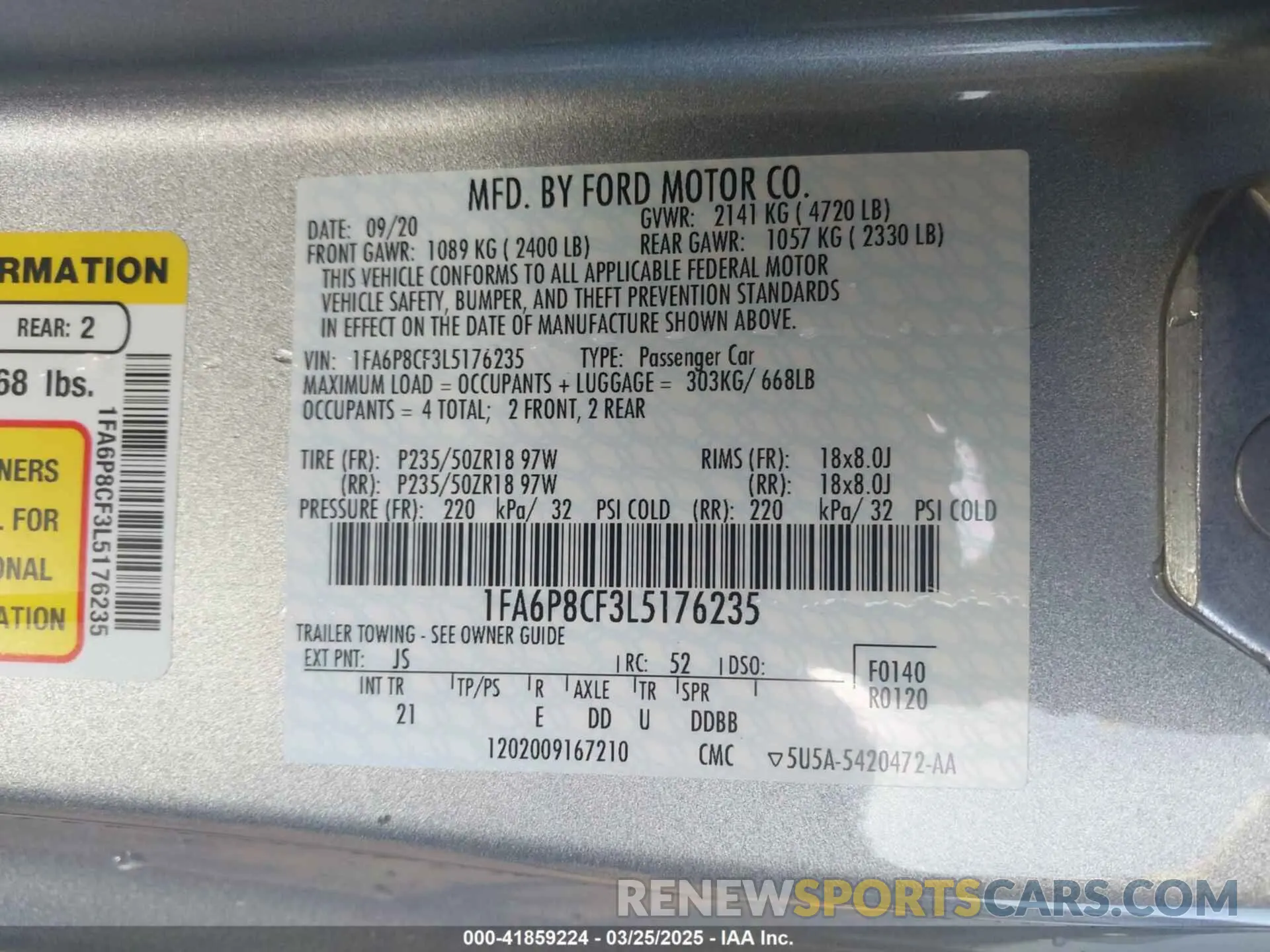 9 fotografías del automóvil dañado 1FACP8CS3L5176235 FORD MUSTANG 2020