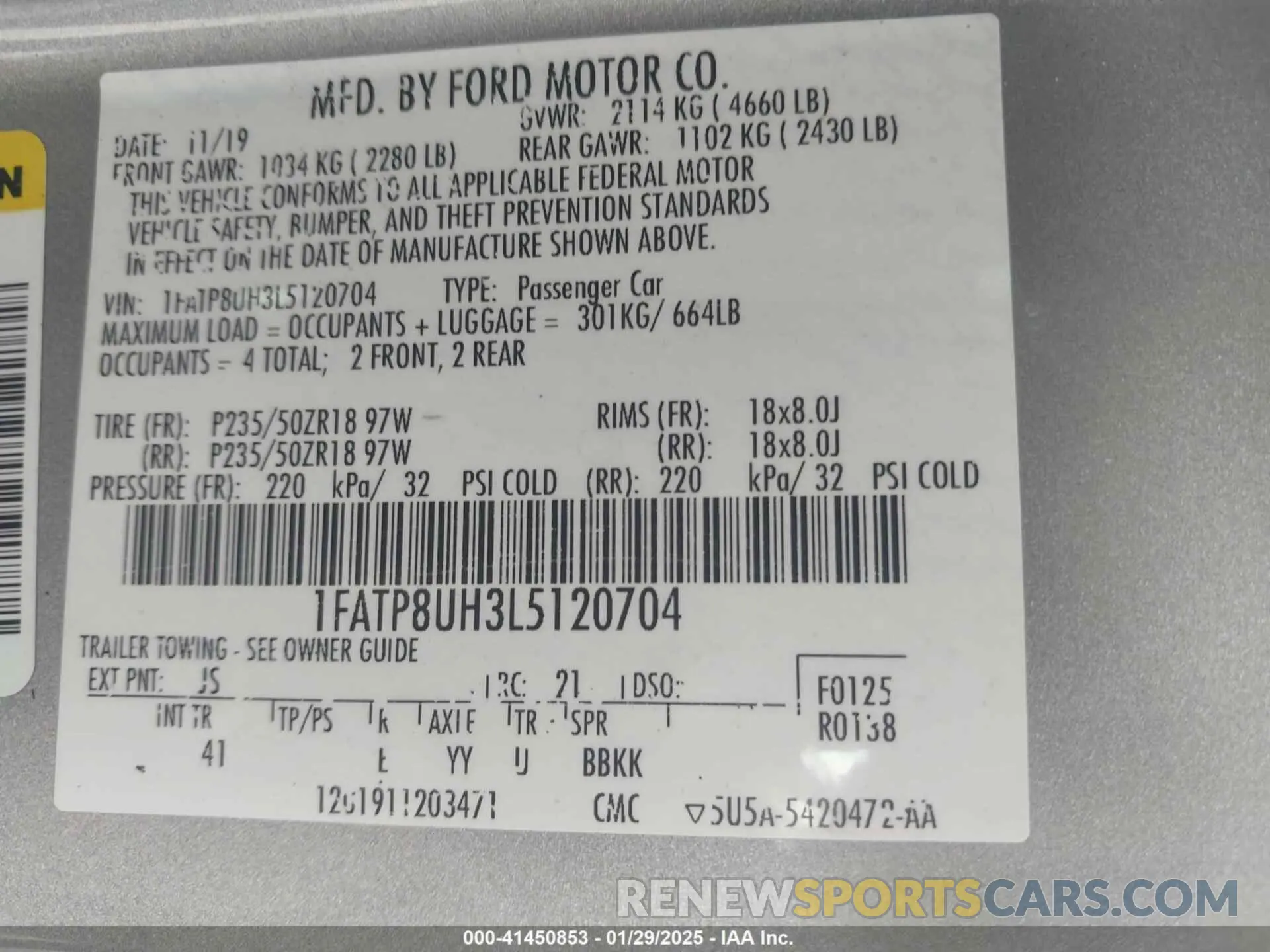 9 fotografías del automóvil dañado 1FATP8UH3L5120704 FORD MUSTANG 2020