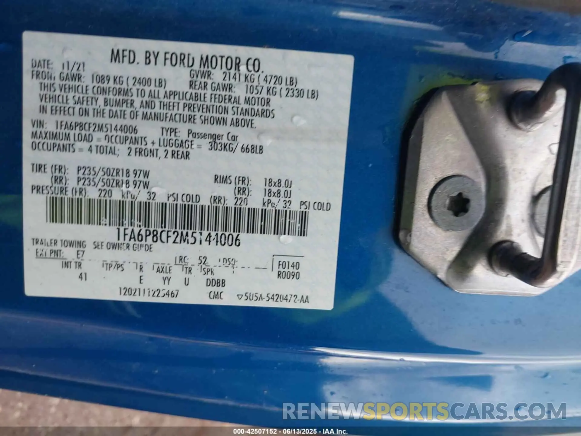 9 fotografías del automóvil dañado 1FA6P8CF2M5144006 FORD MUSTANG 2021