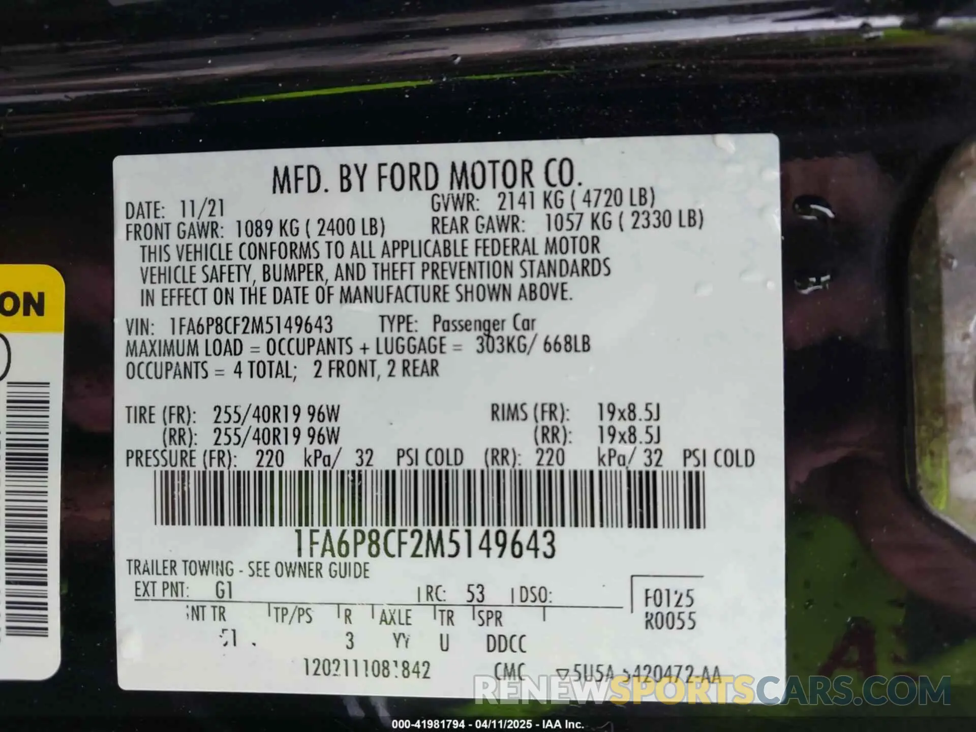 9 fotografías del automóvil dañado 1FA6P8CF2M5149643 FORD MUSTANG 2021