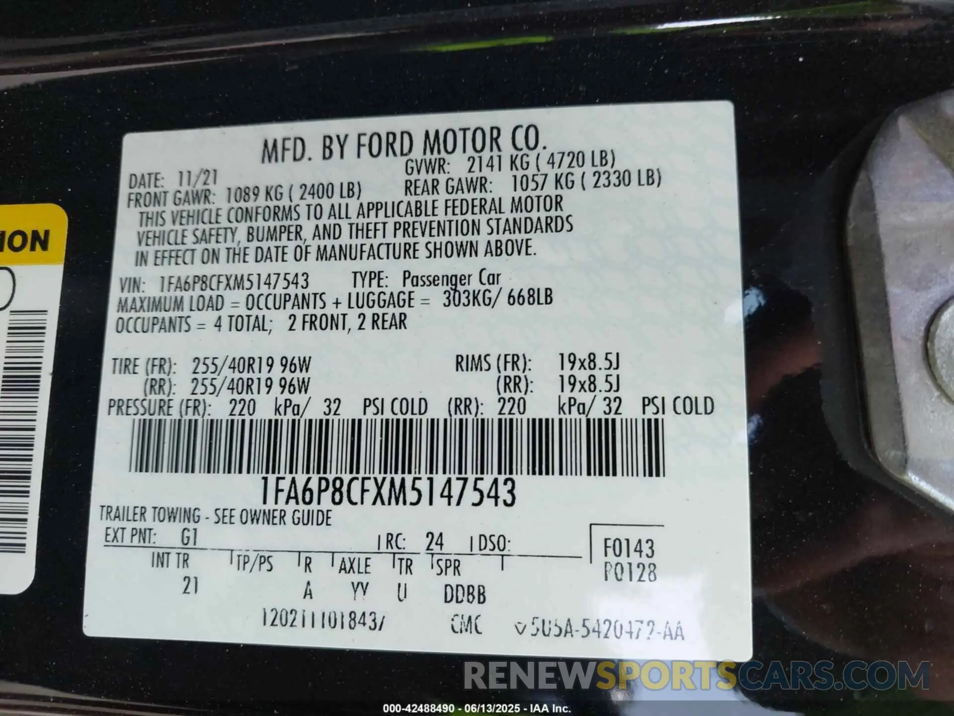 9 fotografías del automóvil dañado 1FA6P8CFXM5147543 FORD MUSTANG 2021