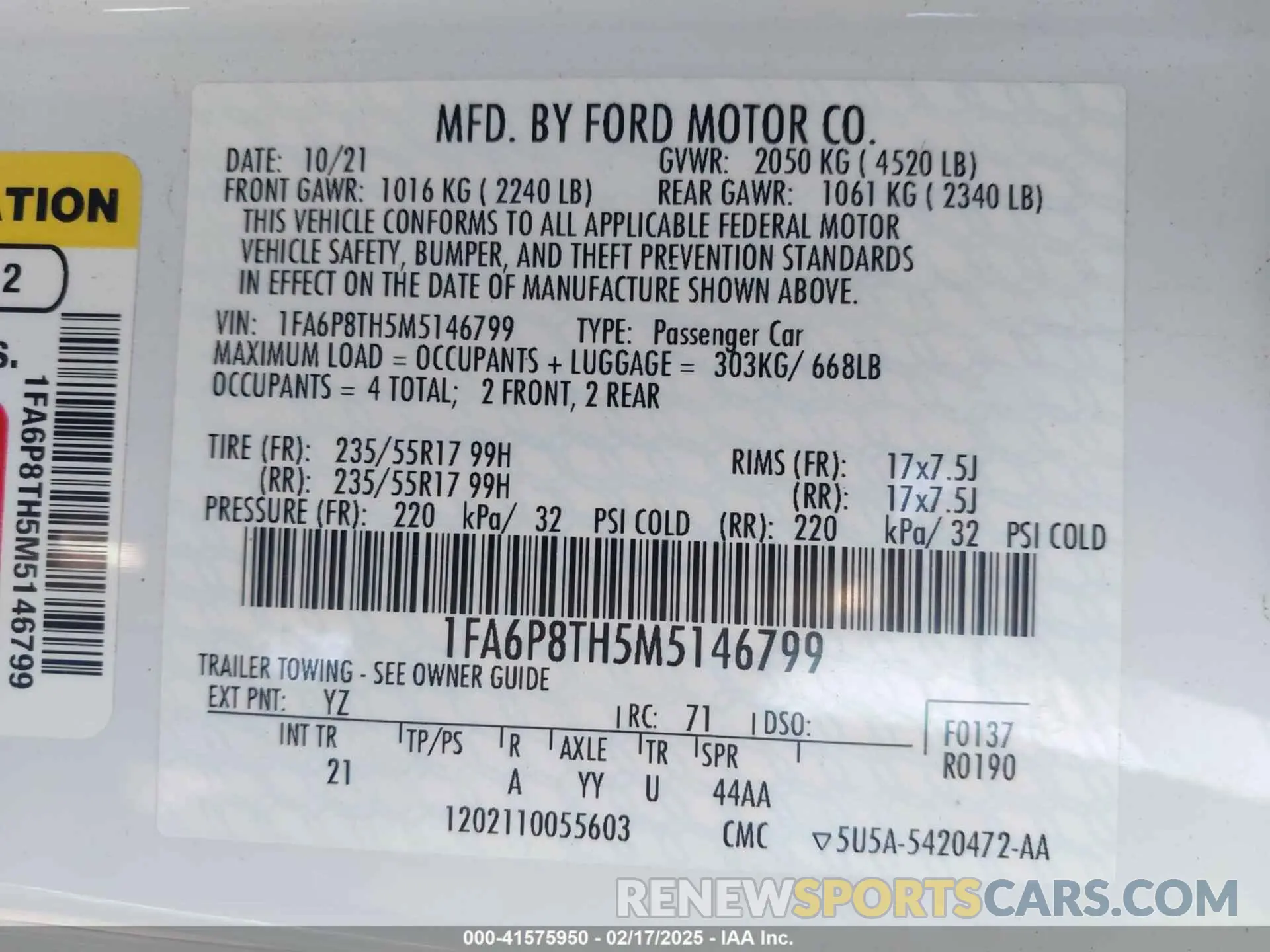 9 fotografías del automóvil dañado 1FA6P8TH5M5146799 FORD MUSTANG 2021